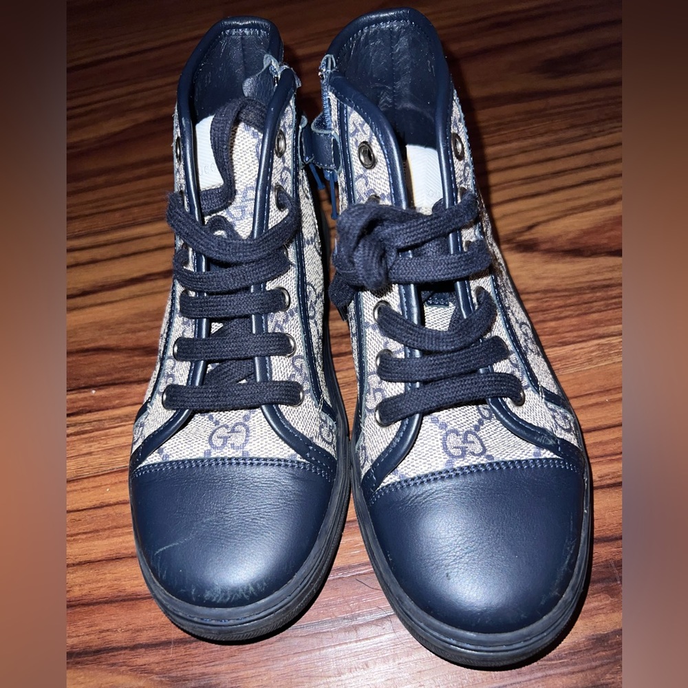 GG Supreme High-Top Sneaker, Navy/Beige size 32